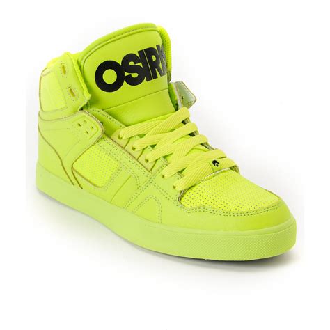 lime green high top shoes.